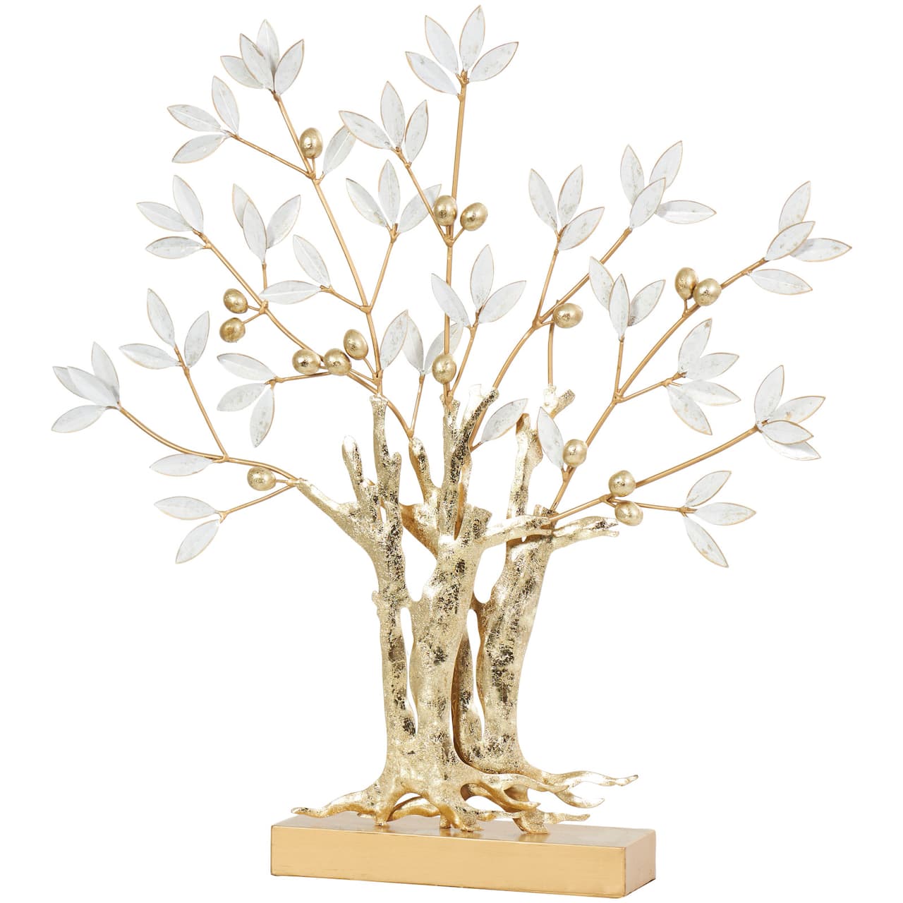2ft. Gold Metal Tree Sculpture with White Leaves